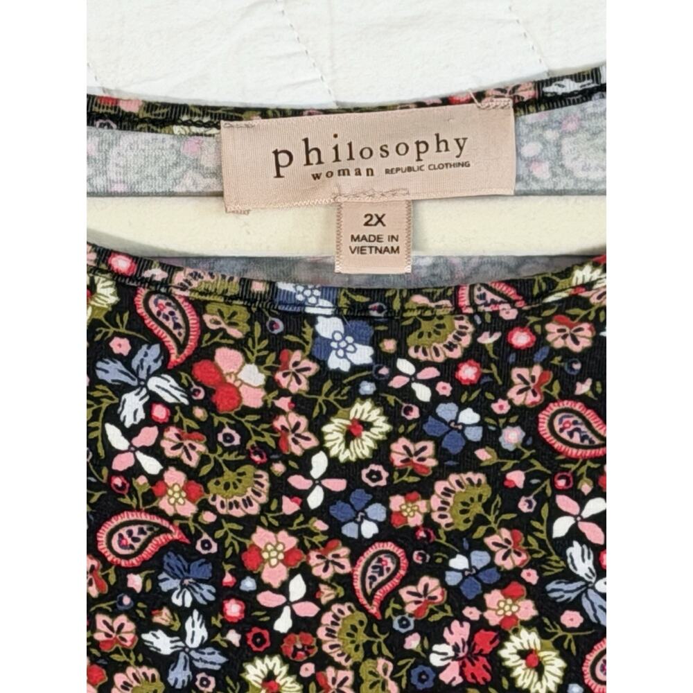 Philosophy Top tunic Sz 2X black paisley hi low short sleeve women - Picture 2 of 7